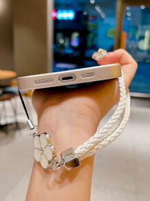 New High-Quality Champagne Metal Heart Decor PC Hard Protective Case + Beige Floral Lanyard Compatible With IPhone 11/12/13/14/15/16/17 Pro Max - Champagne - View 5