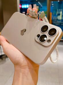 New High-Quality Champagne Metal Heart Decor PC Hard Protective Case + Beige Floral Lanyard Compatible With IPhone 11/12/13/14/15/16/17 Pro Max - Champagne - View 3