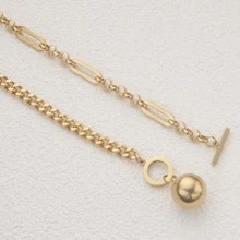 不銹鋼大金色項鍊適合女士鏈條樣式項鍊帶大球吊墜項鍊圓形心項鍊吊墜鏈條鎖脖領口首飾類生日禮物適合女孩伴娘禮物 - 金色 - 查看 4