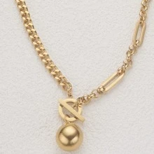 不銹鋼大金色項鍊適合女士鏈條樣式項鍊帶大球吊墜項鍊圓形心項鍊吊墜鏈條鎖脖領口首飾類生日禮物適合女孩伴娘禮物 - 金色 - 查看 2