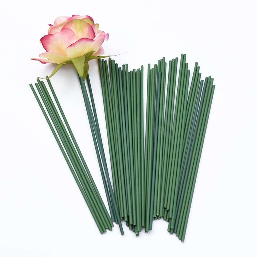 20入/60入組帶有金屬線的人造花莖,diy花藝工具,情人節禮物,新年裝飾 - 綠色 - 查看 1
