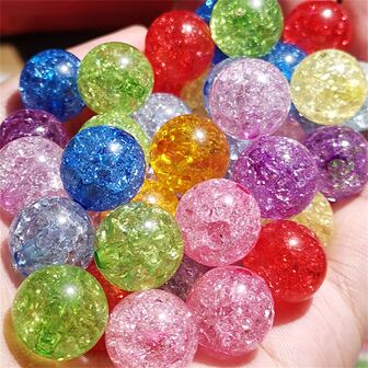 50pcs/pack Mixed-color 8mm Acrylic Cracked Beads, Colorful Round Loose Beads For Diy Jewelry Making