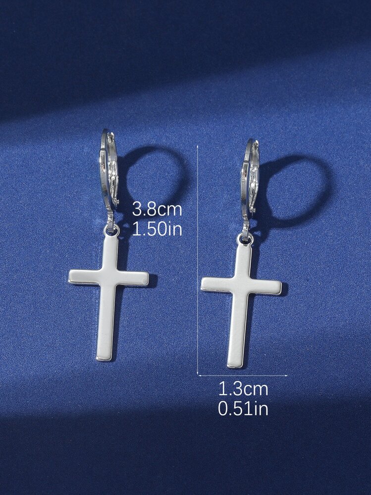 1 Pair of Classic Simple Silver Cross Stainless Steel Earrings for Women - Silver - View 4