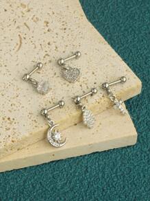 5pcs 16G Cartilage Earrings for Women Forwards Helix Earring Rook Conch Earrings Stainless Steel Piercing Jewelry for Women Men - Silver model - View 2