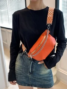 Chain Waist Bag Multifunctional Chest Pack Unisex Sports Shoulder Crossbody Bag - Burnt Orange - View 1