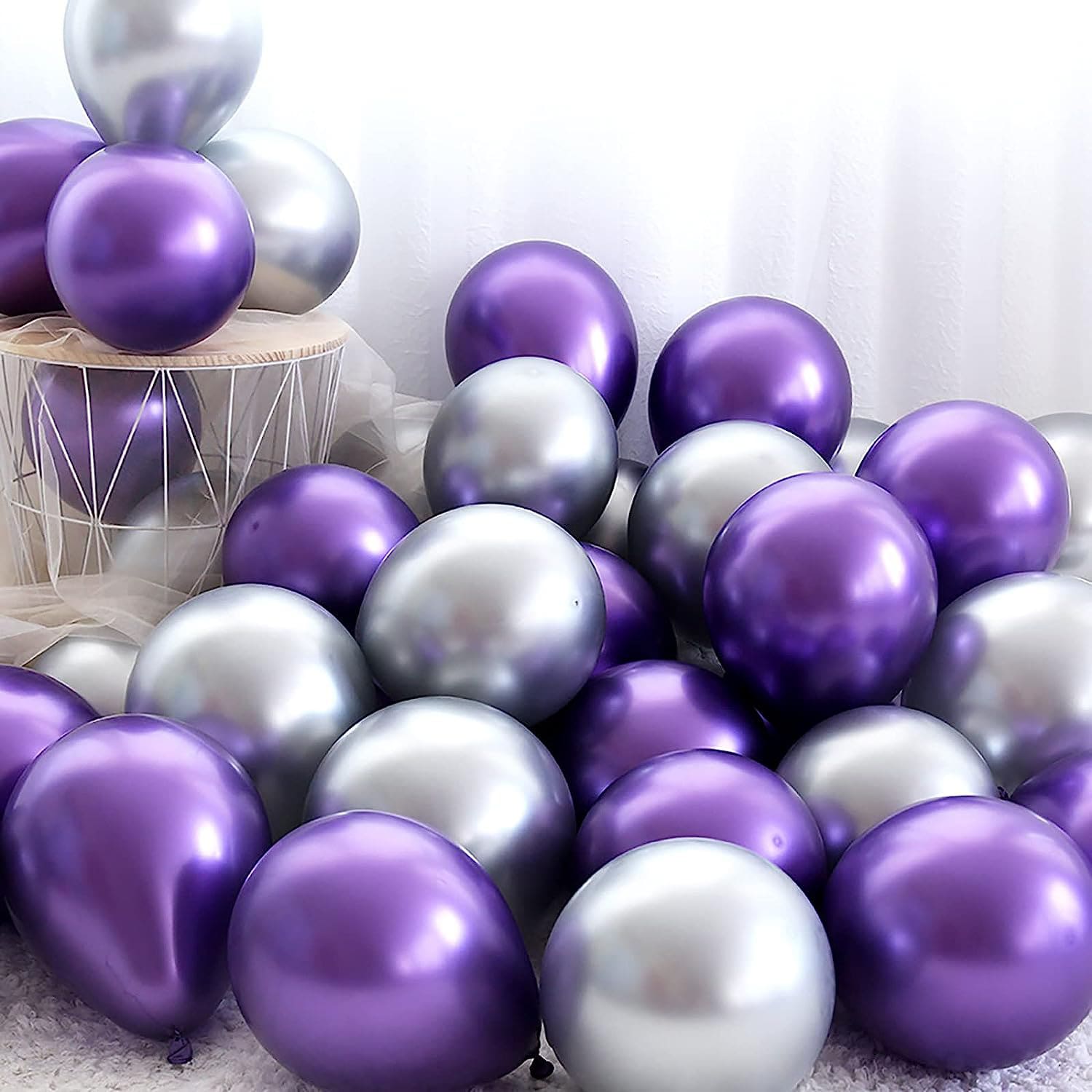 50pcs/set Shiny Metallic Balloons, Blue And Golden Birthday, Wedding And Party Decorations - Multicolor - View 1