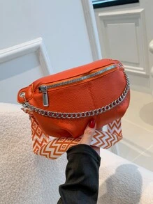 Chain Waist Bag Multifunctional Chest Pack Unisex Sports Shoulder Crossbody Bag - Burnt Orange - View 4