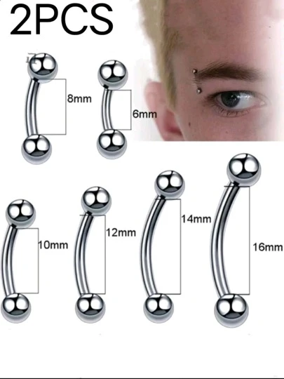 2unidades de aço inoxidável Piercing Curvo para na sobrancelha