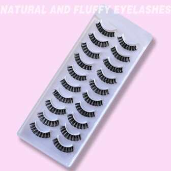 10對3D濃密卷翹自然假睫毛,多層,分開,捲曲,眼睛睫毛