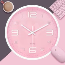 12寸時尚壁鐘,2023現代簡約客廳和臥室裝飾用品,創意靜音鐘,粉色 - 粉色 - 查看 1