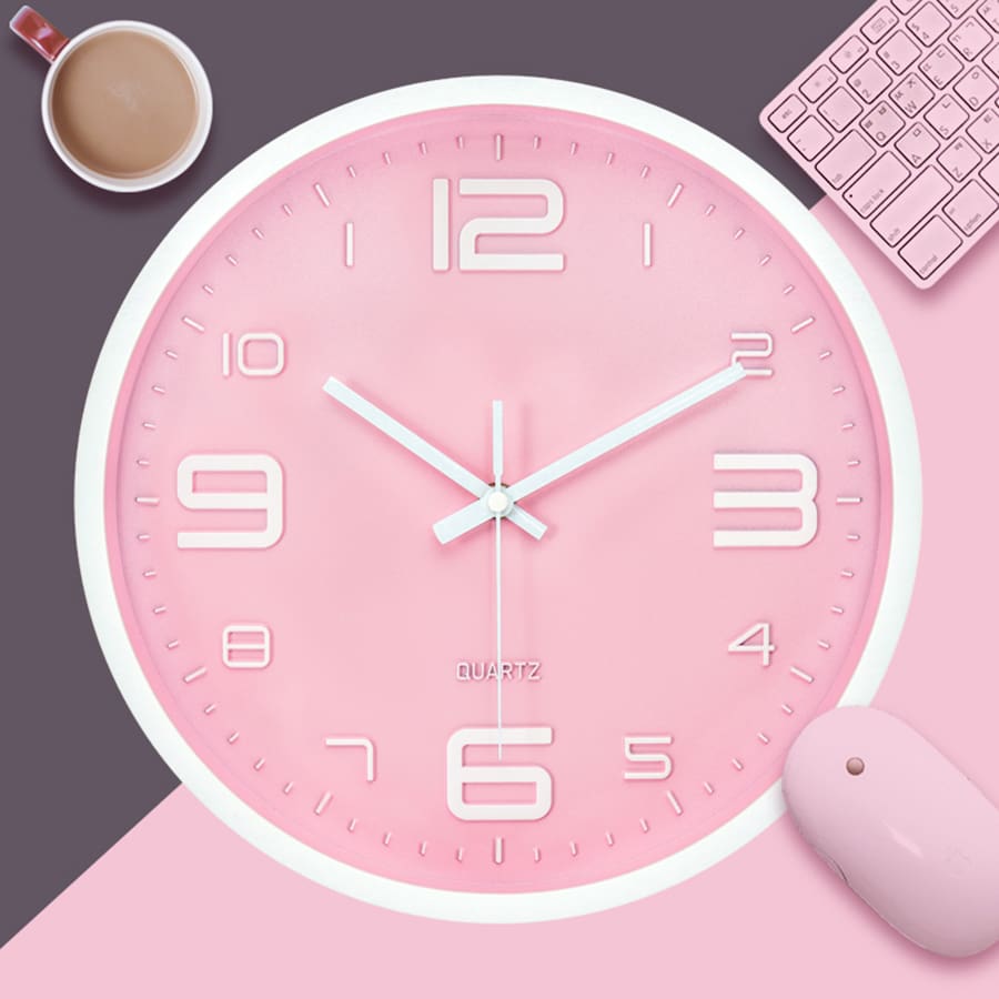 12寸時尚壁鐘,2023現代簡約客廳和臥室裝飾用品,創意靜音鐘,粉色 - 粉色 - 查看 1