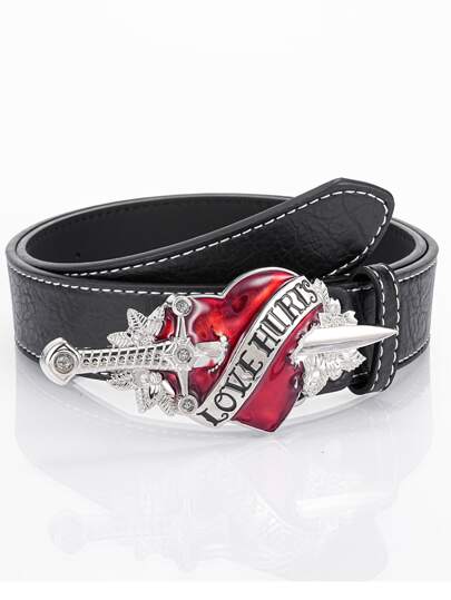 1pc Sword Through Heart Shape Buckle Waist Belt, Western Style For Men And Women Summer, School Casual, Business, Boyfriend Husband Father Dad Men Gift, Daily Wear, Fashion, Teen, Outdoor, Vacation, Athletic, Travel, Street, Boho, Vintage Fall, Autumn, Halloween Autumn-Winter Accessories,Suitable For Teens, Youth,Men,Casual, Outdoor, Athletic, Vacation, Graduation Gifts, Birthday, Daily Wear