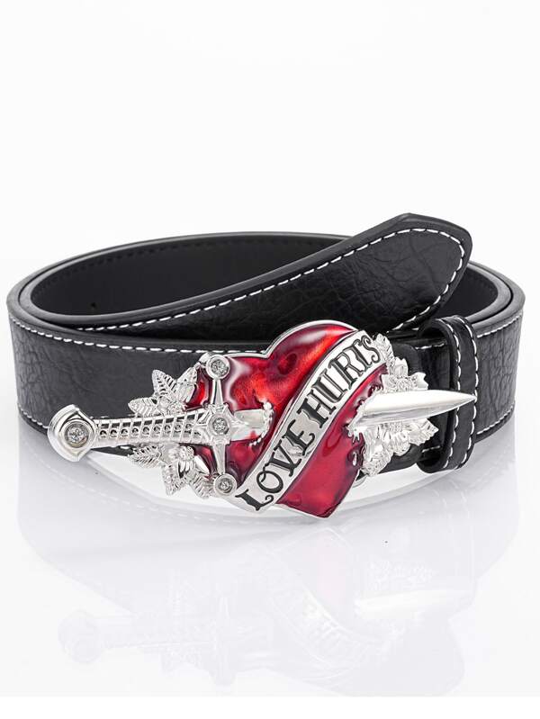 1pc Sword Through Heart Shape Buckle Waist Belt, Western Style For Men And Women Summer, School