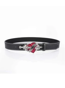 1条剑形心形扣腰带，西部风格，男士夏季、校园休闲、商务、男友/丈夫/父亲/爸爸礼物，日常佩戴、时尚、青少年、户外、度假、运动、旅行、街头、波西米亚风、复古秋季、万圣节秋冬配饰，适合青少年、青年、男士、休闲、户外、运动、度假、毕业礼物、生日、日常佩戴