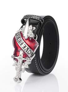 1条剑形心形扣腰带，西部风格，男士夏季、校园休闲、商务、男友/丈夫/父亲/爸爸礼物，日常佩戴、时尚、青少年、户外、度假、运动、旅行、街头、波西米亚风、复古秋季、万圣节秋冬配饰，适合青少年、青年、男士、休闲、户外、运动、度假、毕业礼物、生日、日常佩戴