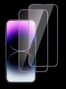 2 Miếng Long lanh Kính cường lực Chống rơi Phim bảo vệ điện thoại Tương thích với iPhone - Màu tím - Xem 1