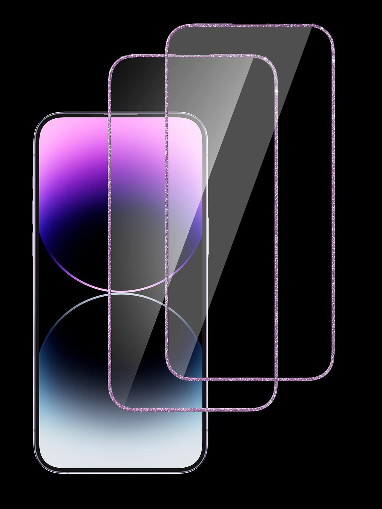 2 Miếng Long lanh Kính cường lực Chống rơi Phim bảo vệ điện thoại Tương thích với iPhone - Màu tím - Xem 1