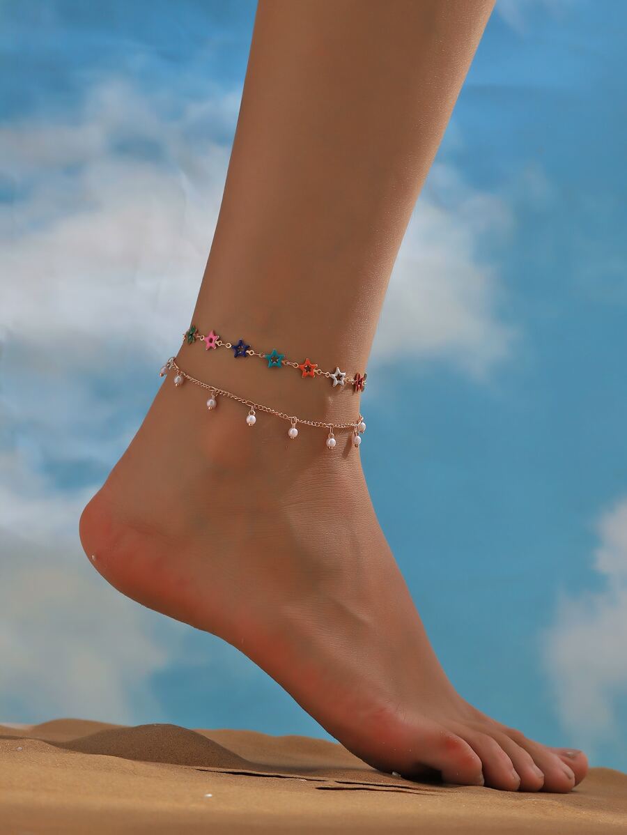 1 Dây Ngọc Trai Giả Nhiều Màu Sắc Ngôi Sao Mặt Dây Chuyền Thời Trang Thanh Lịch Gợi Cảm Tiệc Lễ Hội Kỳ Nghỉ Nữ Cô Gái Đa Lớp Vòng Chân - Nhiều màu - Xem 1