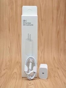 素色PD20瓦電源適配器USB-C至燈光數據線手機快速充電器適用於iphone13/14 - 白色 - 查看 2