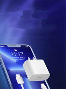 素色PD20瓦電源適配器USB-C至燈光數據線手機快速充電器適用於iphone13/14 - 白色 - 查看 3