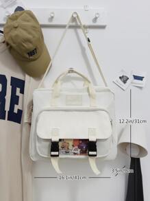 女士素色大容量時尚手持托特包適用於休閒場合 - 白色 - 查看 4