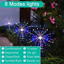 1set 90 Led Lawn Dandelion Light, Outdoor Waterproof Garden Christmas Decorative Light Solar Ground Plug Firework Light - Multicolor - View 6