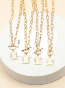 1入組大寫26英文字母吊墜項鍊長方形獎牌OT扣 - 金黃色 - 查看 4