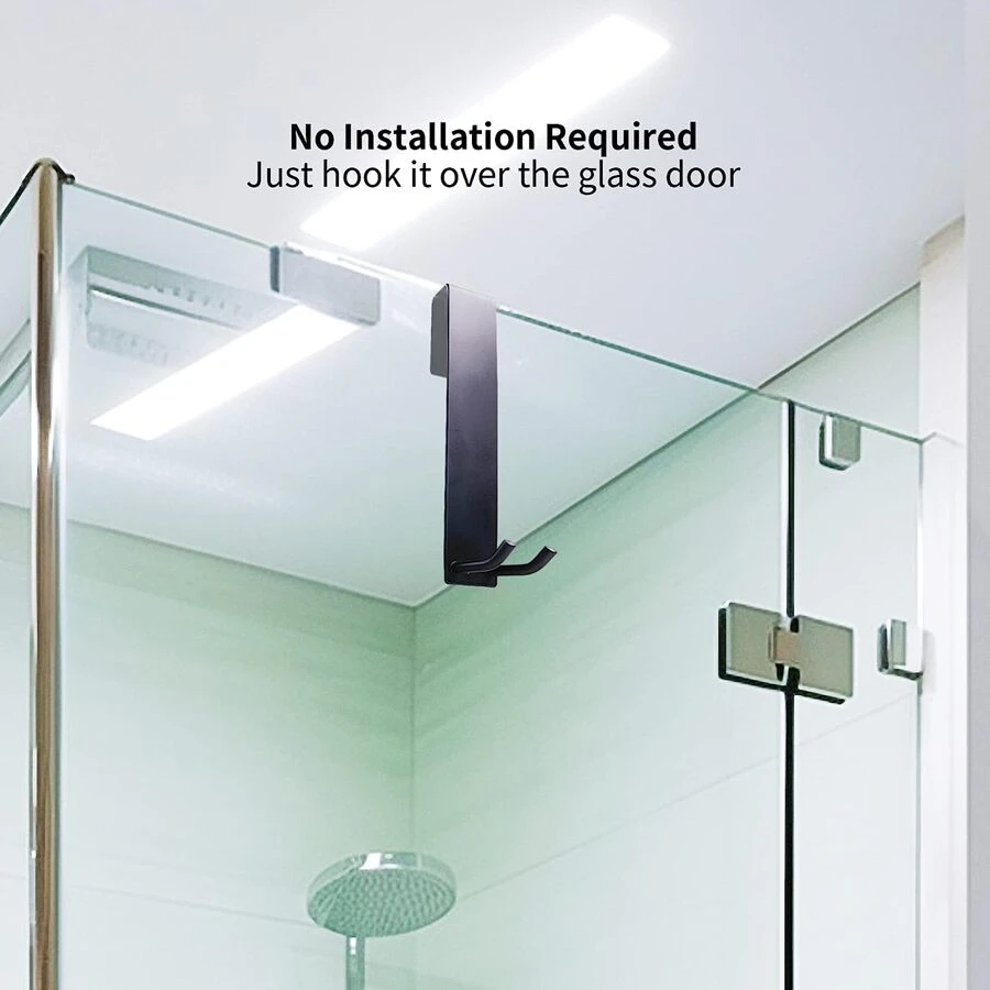 淋浴門鉤,1入組毛巾掛鉤無框玻璃淋浴門,重型不銹鋼浴室衣架不附帶穿孔,黑色 - 黑色 - 查看 1
