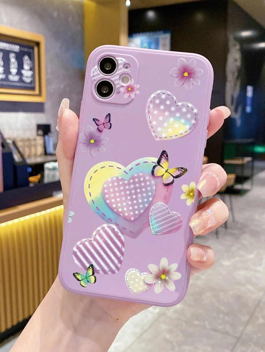1 pièce Étui de téléphone en forme de cœur avec dégradé papillon - Parme - Voir 1