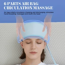 電動氣壓頭部按摩器,具熱療、揉揉、氣袋按摩、頭皮深層按摩功能,帶頭帶舒緩疼痛