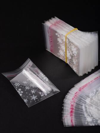 100pcs Snowflake Pattern Self-Adhesive Bags For Diy Candy, Baking Packaging Valentine Day