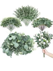 Mother's Day Decoration 9/30/60/120 Pcs 3 Kinds Mixed Eucalyptus Leaves Stems Bulk Artificial Silver Dollar Eucalyptus Leaves Picks Dried Eucalyptus Bundle Faux Spray For Wedding Vase Bouquet Floral Arrangement Decor Gifts Birthday Graduation,Fake Plants