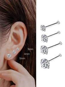 Một cặp Bông tai trang sức bạc S925 siêu nhỏ đính đá Cubic Zirconia, khuyên tai tốt cho tai mới xỏ, phụ kiện mùa hè, đeo hàng ngày - Bạc - Xem 5