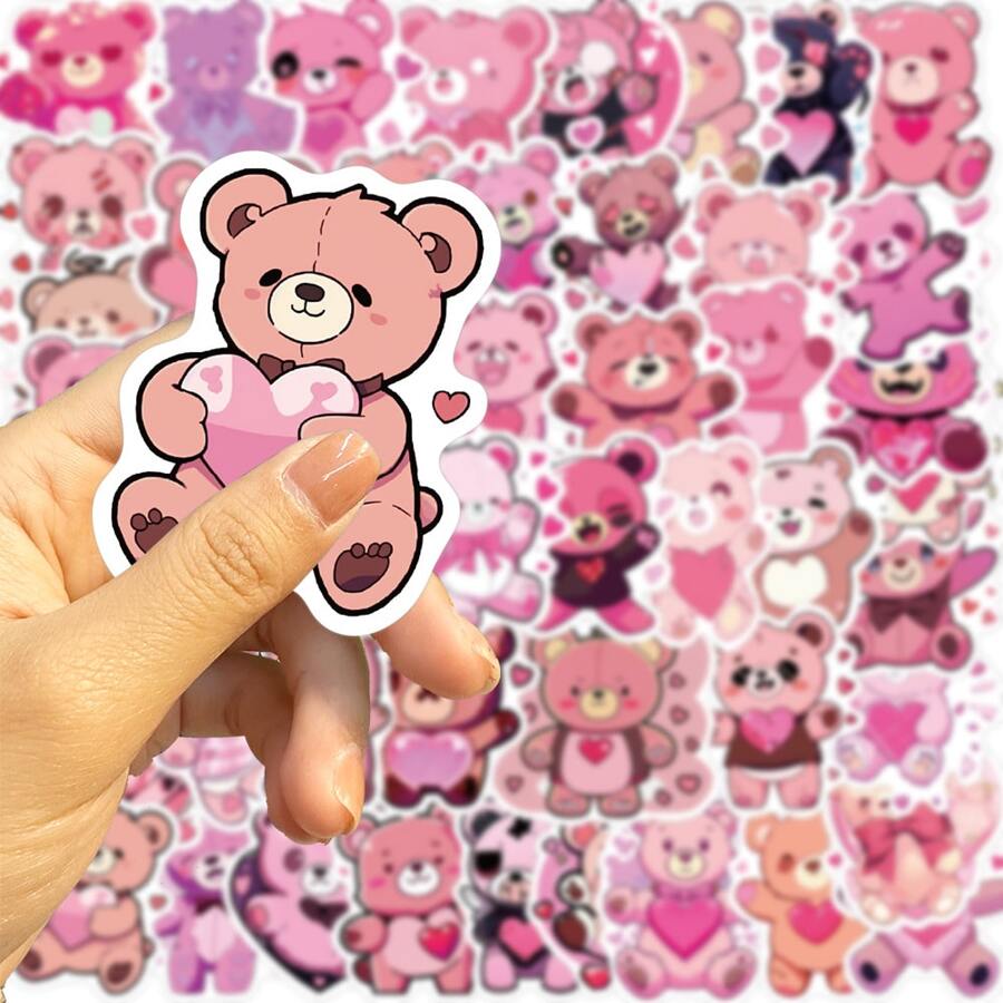 50 pink love bear stickers retro high-end hand account stickers student