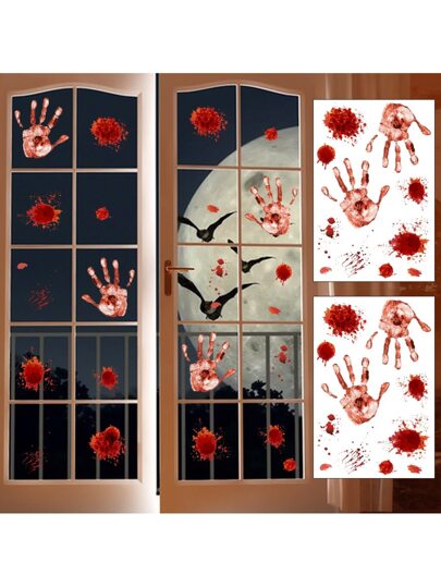 HalloweenDecorationsWallStickersDecorWindowDecals,BloodyHandprintFootprintHorrorBathroomPartyDecorationsSupplies, - Halloween Decor