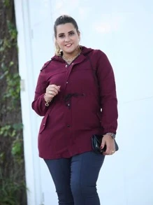 Plus Size Coats - 酒紅色 - 查看 1