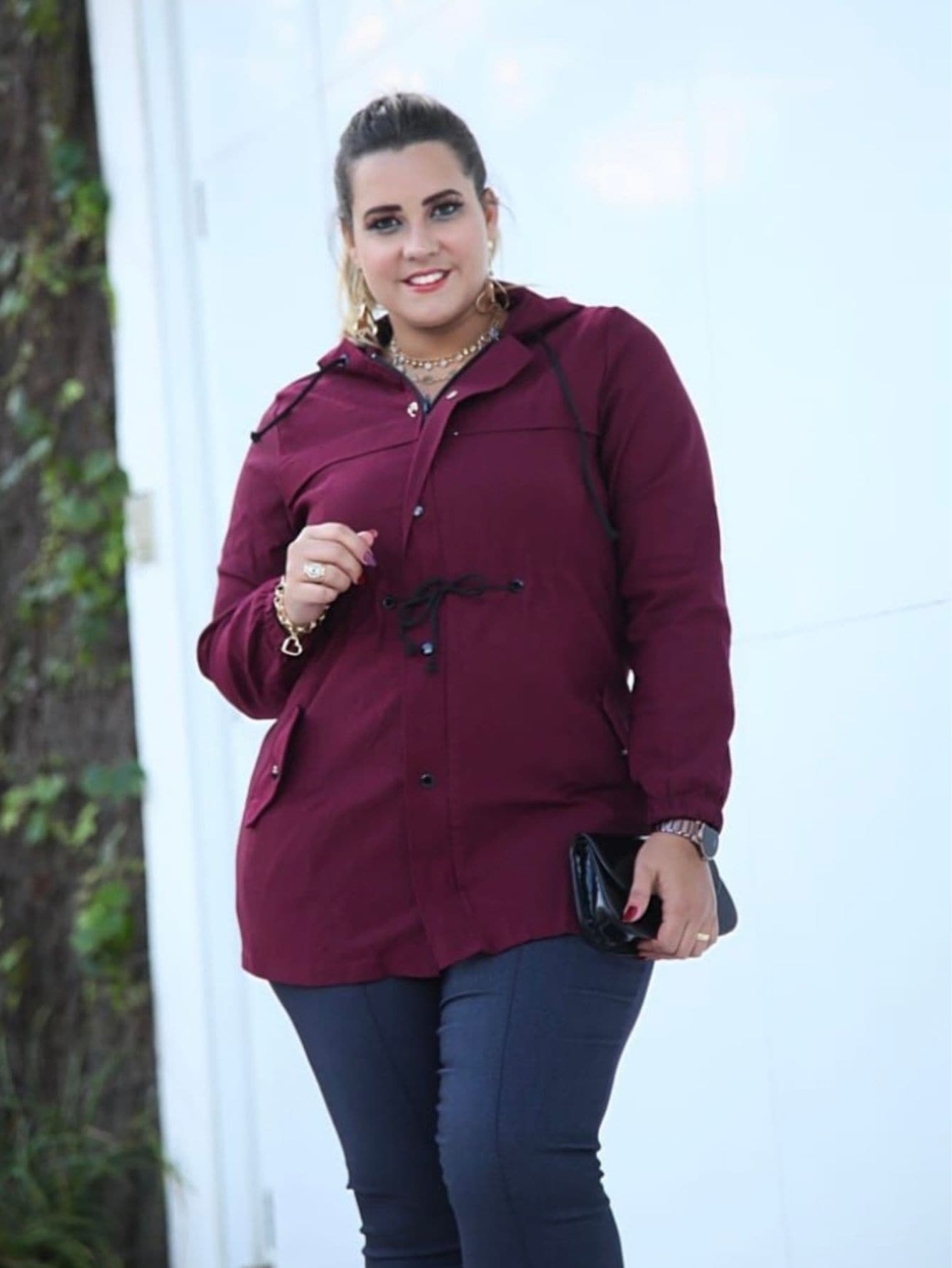 Plus Size Coats - 酒紅色 - 查看 1