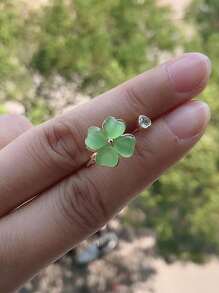 Green Cat's Eye Stone Rotatable Four-Leaf Clover Ring Valentines,Mom,Mother,Mother's Day,Gift