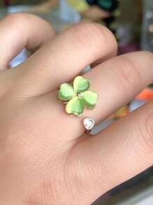 Green Cat's Eye Stone Rotatable Four-Leaf Clover Ring Valentines,Mom,Mother,Mother's Day,Gift