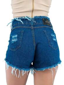 Women Denim Shorts - 彩色 - 查看 4