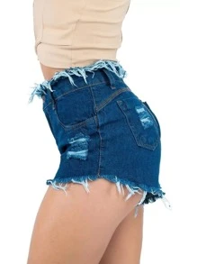 Women Denim Shorts - 彩色 - 查看 3