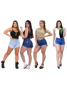Women Denim Shorts - 彩色 - 查看 11
