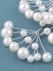 6婚禮髮夾優雅珍珠花卉圖案水晶髮飾適用於婚禮女性婚禮髮夾 - 白色 - 查看 3