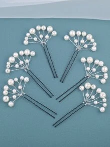 6婚禮髮夾優雅珍珠花卉圖案水晶髮飾適用於婚禮女性婚禮髮夾 - 白色 - 查看 2