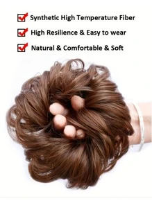 凌亂髮髻髮圈延伸卷波浪狀的凌亂合成纖維髮髻適合女士假髮片
