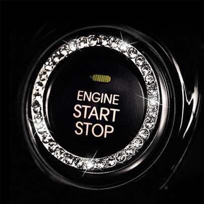 1pc Rhinestone Decor Car One-button Start Decoration Ring