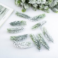 Artificial Flocking Pine Needles Branches Fake Tree Branches DIY Leaves For Christmas Wreaths Accessories Party Holiday Decor