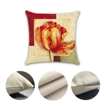 4pcs Red Vintage Floral Printed Cushion Cover, Simple Style Sofa Decorative Pillowcases Without Pillow Inner - Multicolor - View 4