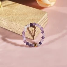 1 pieza Anillo 3MM amatista con cuenta elástico ajustable - Morado - Ver 1