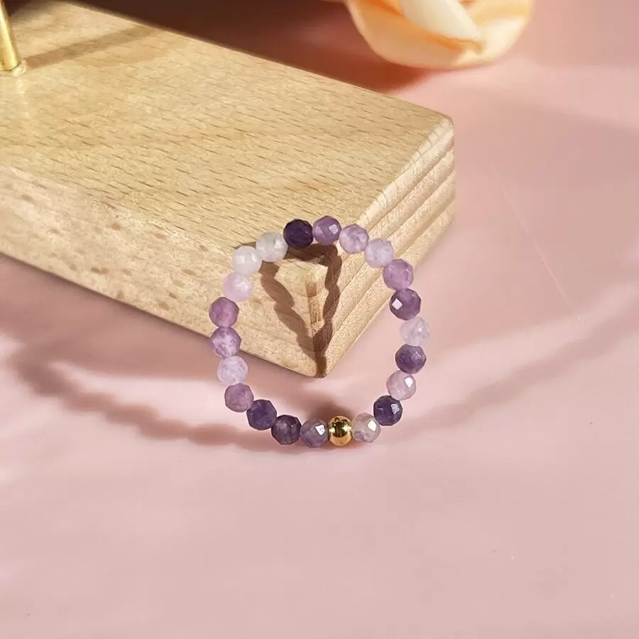 1 pieza Anillo 3MM amatista con cuenta elástico ajustable - Morado - Ver 1
